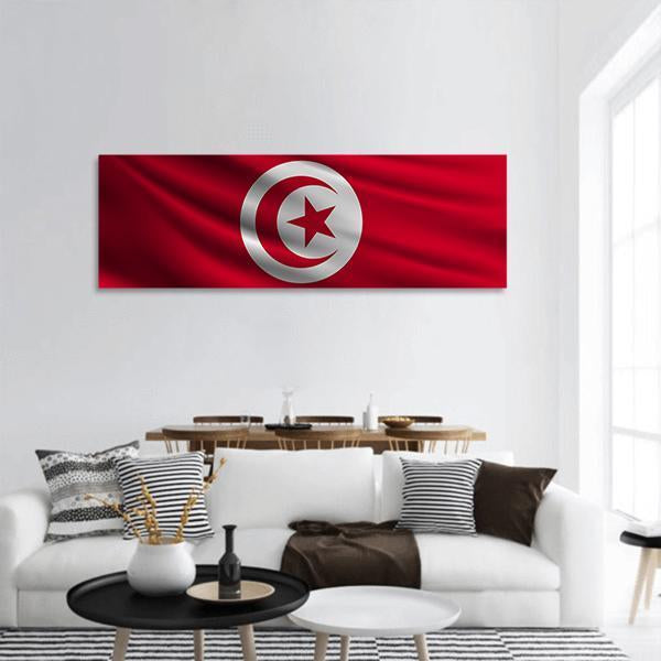 Flag Of Tunisia Panoramic Canvas Wall Art-1 Piece-36" x 12"-Tiaracle