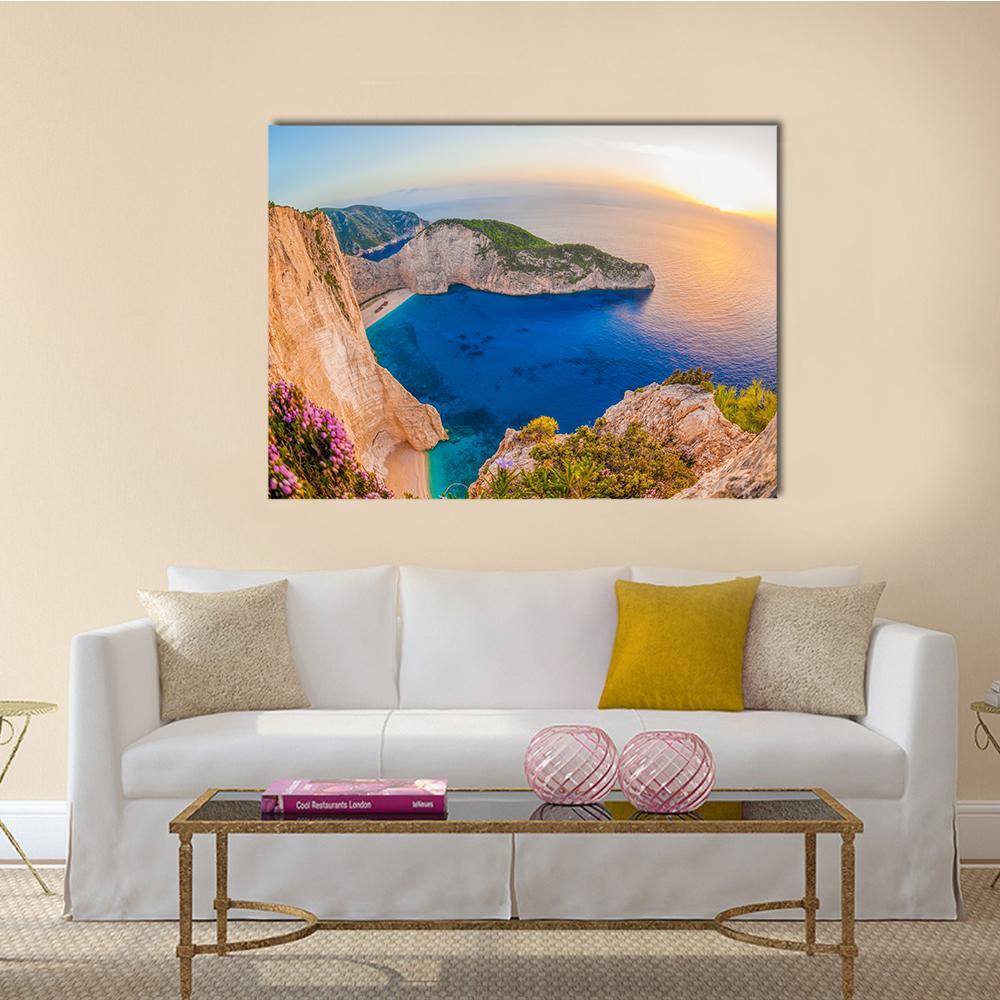 The Navagio Beach With The Shipwreck Canvas Wall Art-4 Horizontal-Gallery Wrap-34" x 24"-Tiaracle