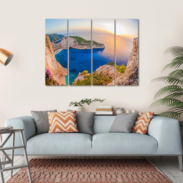 The Navagio Beach With The Shipwreck Canvas Wall Art-4 Horizontal-Gallery Wrap-34" x 24"-Tiaracle