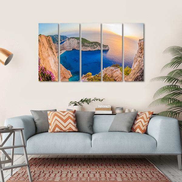 The Navagio Beach With The Shipwreck Canvas Wall Art-5 Horizontal-Gallery Wrap-22" x 12"-Tiaracle