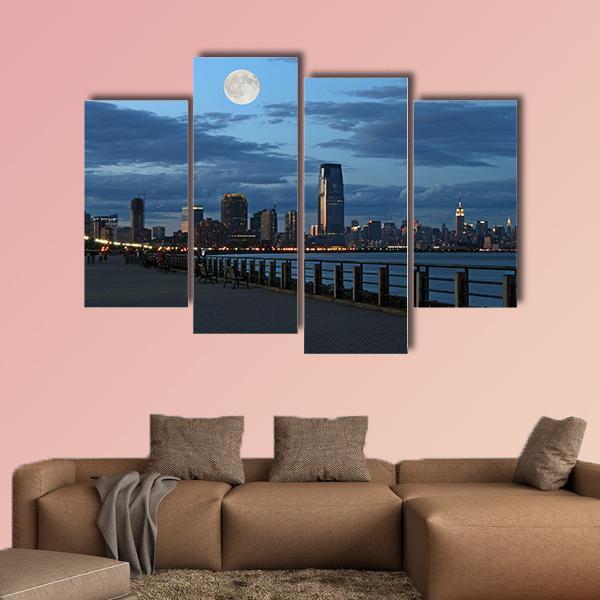 NY Skyline From Liberty State Park Canvas Wall Art-4 Pop-Gallery Wrap-50" x 32"-Tiaracle