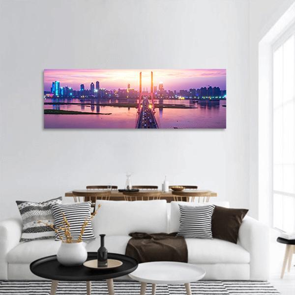 Night Of Modern Bridge Panoramic Canvas Wall Art-1 Piece-36" x 12"-Tiaracle