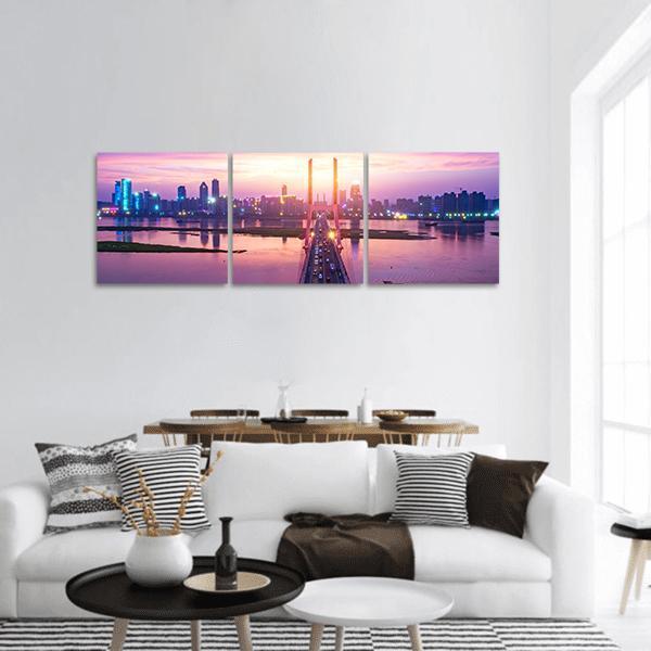 Night Of Modern Bridge Panoramic Canvas Wall Art-1 Piece-36" x 12"-Tiaracle