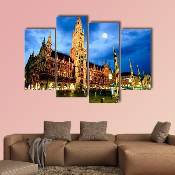 Marienplatz Plaza In Munich Canvas Wall Art-4 Pop-Gallery Wrap-50" x 32"-Tiaracle