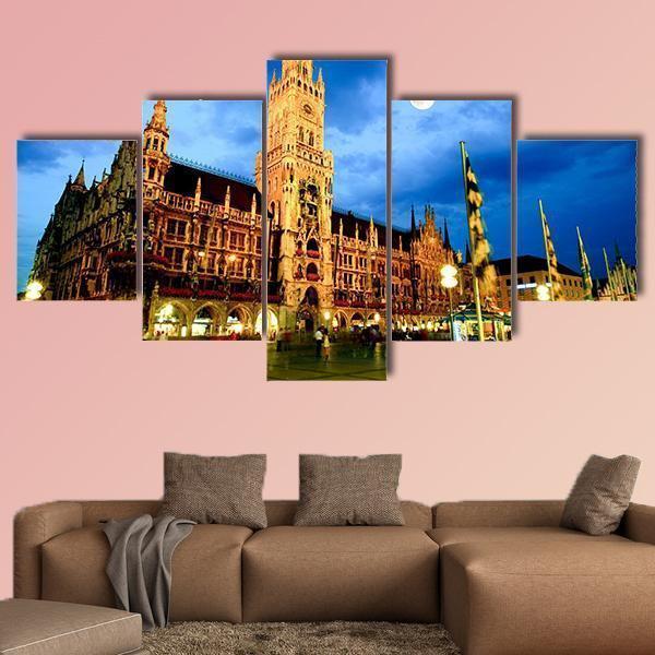 Marienplatz Plaza In Munich Canvas Wall Art-5 Star-Gallery Wrap-62" x 32"-Tiaracle