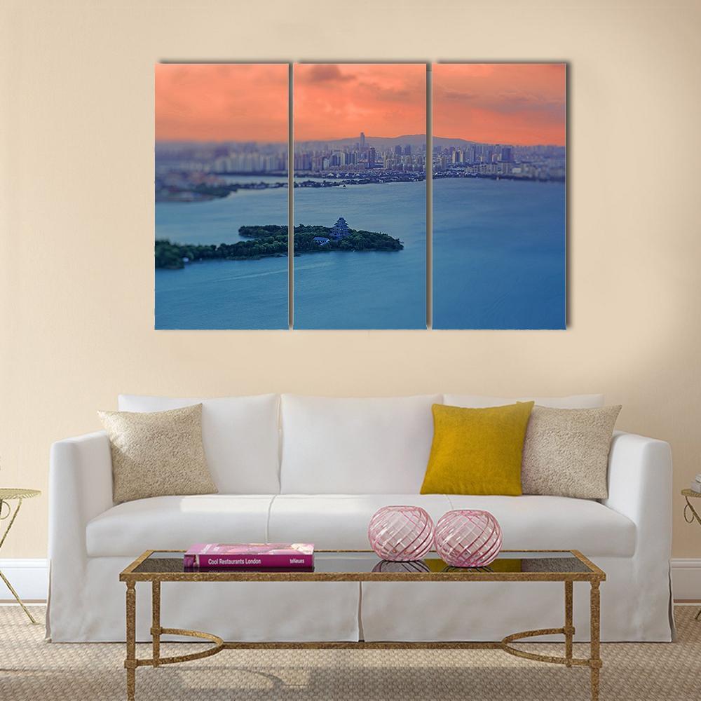 Night View Of Jinji Lake Canvas Wall Art-3 Horizontal-Gallery Wrap-37" x 24"-Tiaracle