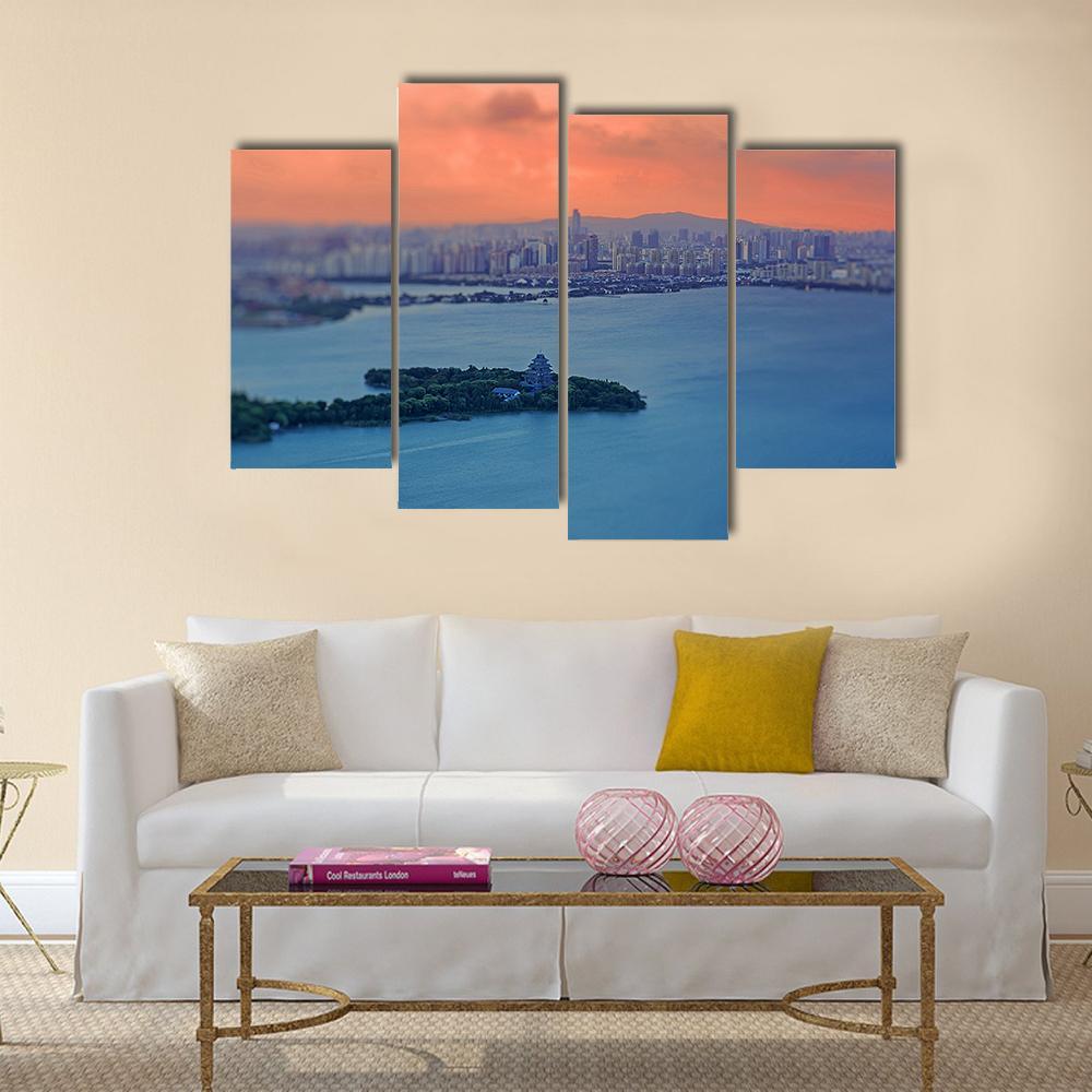Night View Of Jinji Lake Canvas Wall Art-4 Pop-Gallery Wrap-50" x 32"-Tiaracle