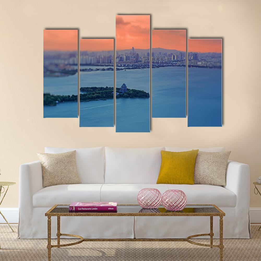 Night View Of Jinji Lake Canvas Wall Art-5 Pop-Gallery Wrap-47" x 32"-Tiaracle