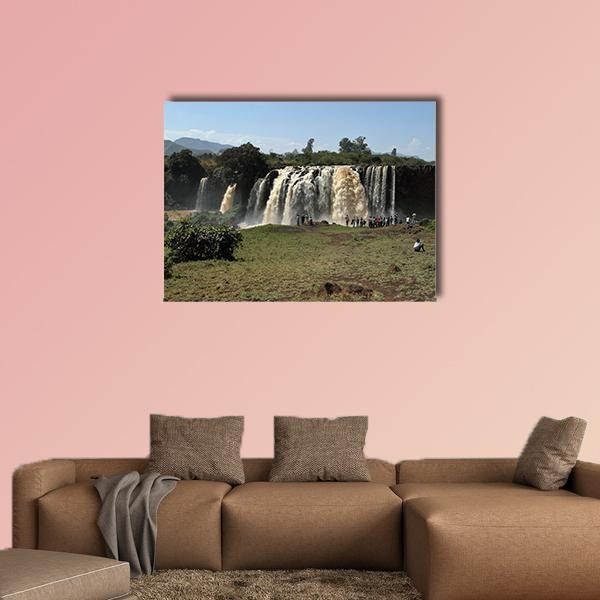 Nile Waterfall in Ethiopia Canvas Wall Art in brown, green and blue, single panel hung on a wall