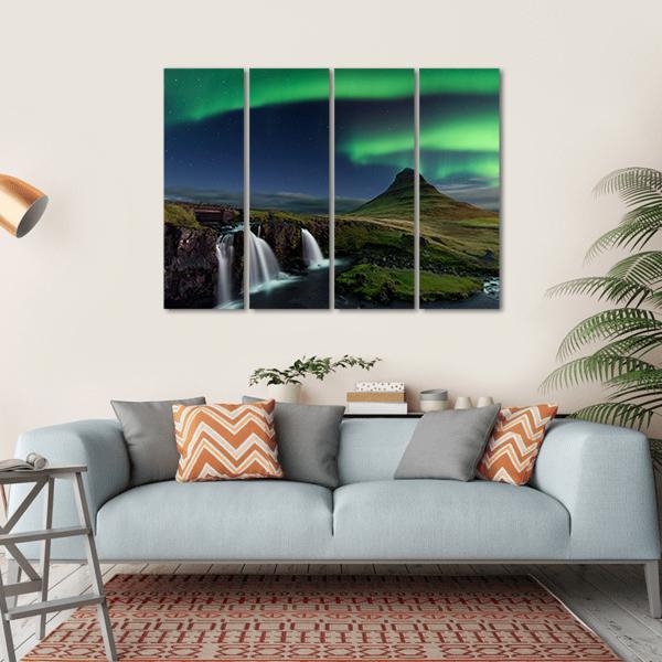 Northern Light At Mountain Canvas Wall Art-4 Horizontal-Gallery Wrap-34" x 24"-Tiaracle