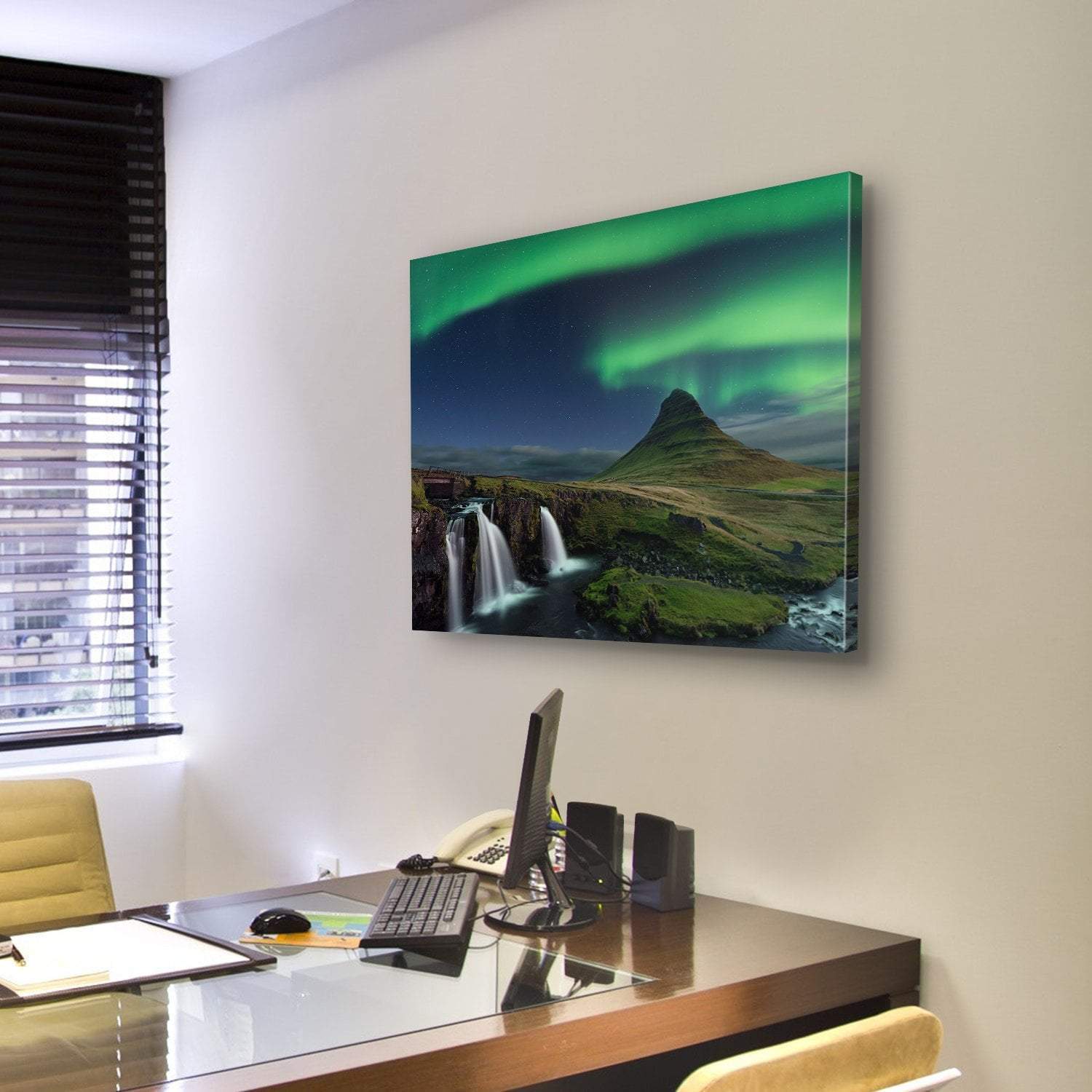 Northern Light At Mountain Canvas Wall Art-5 Pop-Gallery Wrap-47" x 32"-Tiaracle