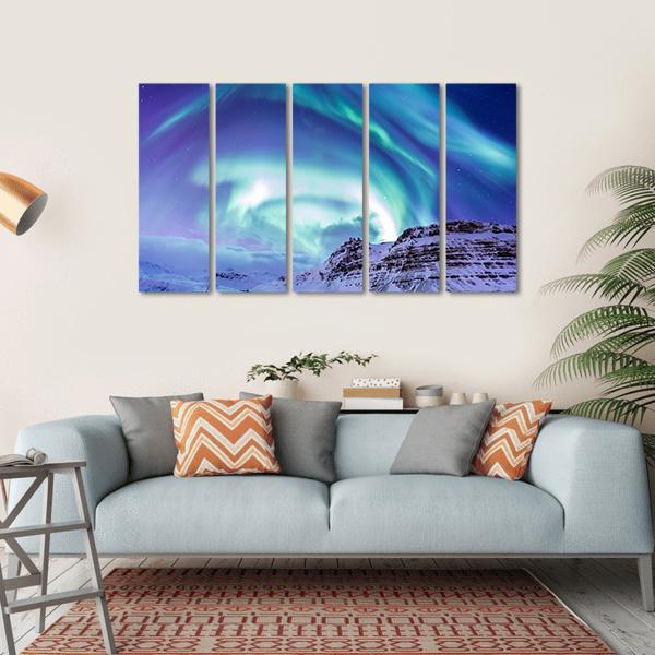 Aurora Borealis At Kirkjufell Canvas Wall Art-5 Horizontal-Gallery Wrap-22" x 12"-Tiaracle