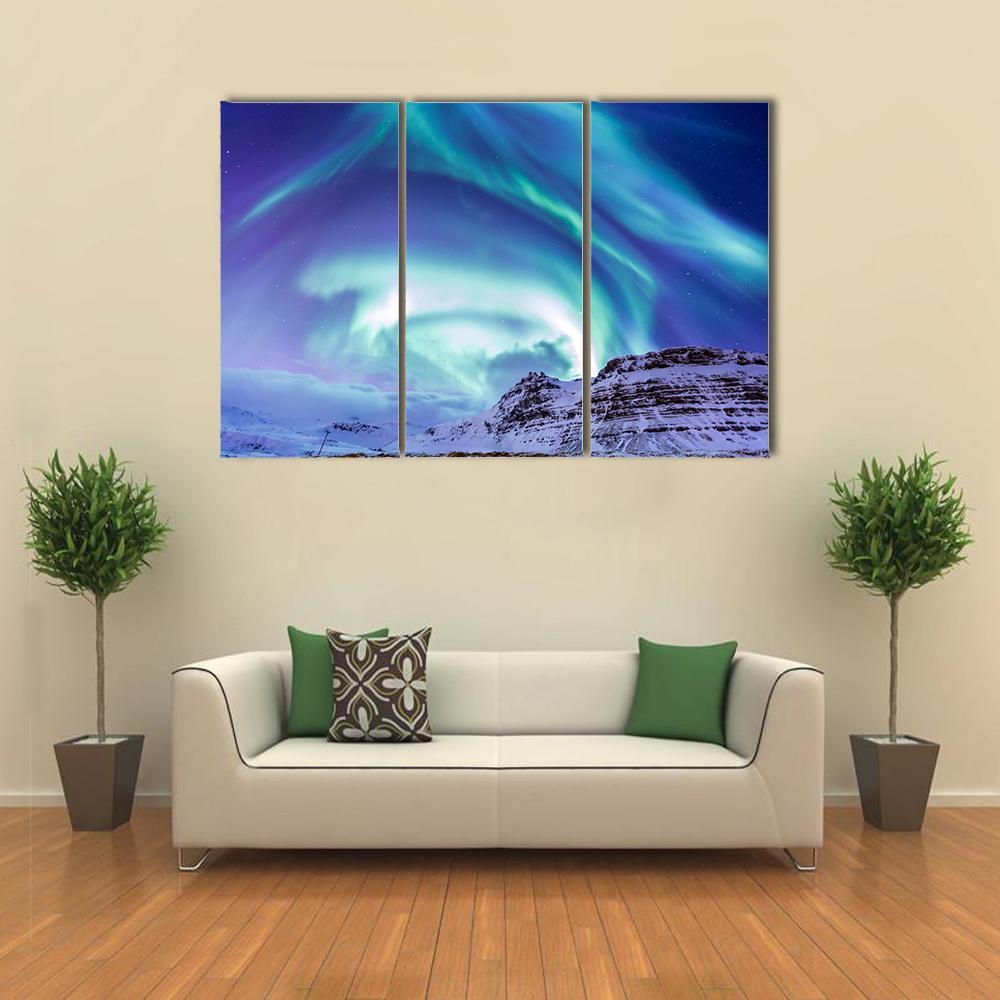 Aurora Borealis At Kirkjufell Canvas Wall Art-3 Horizontal-Gallery Wrap-37" x 24"-Tiaracle