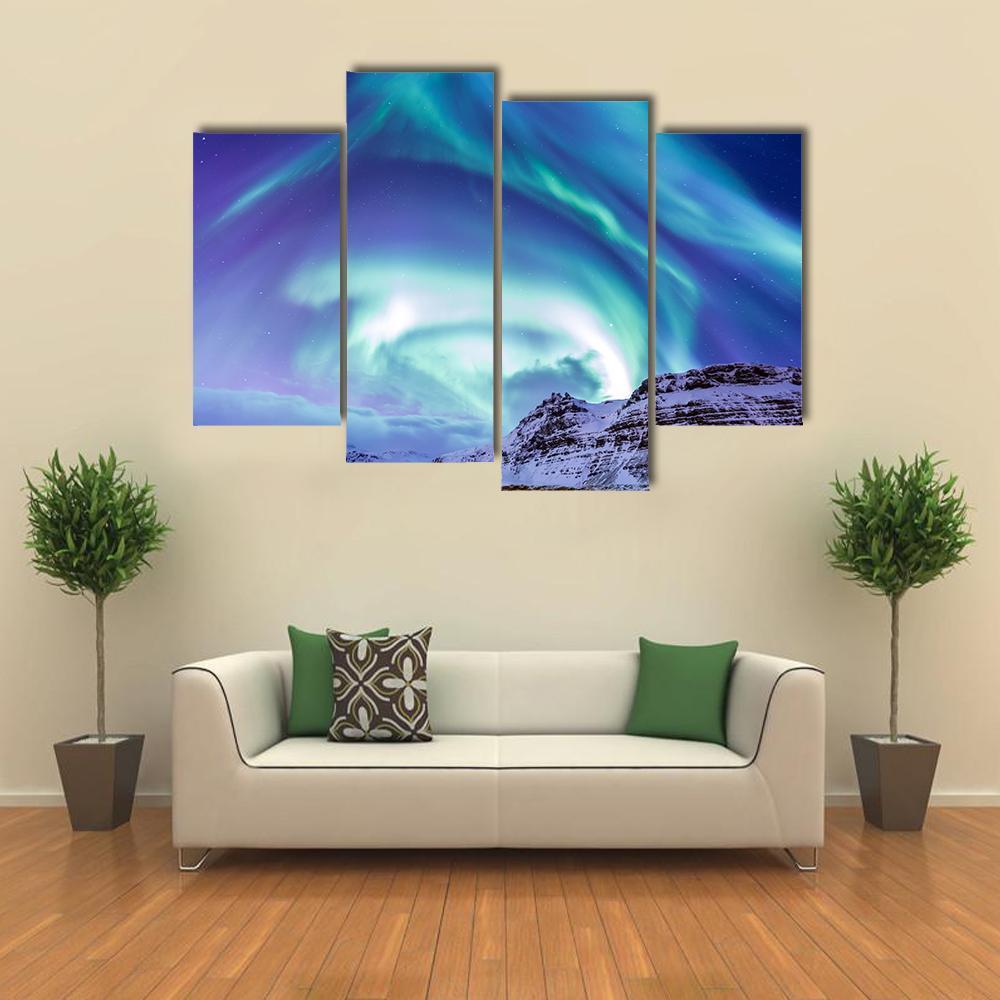Aurora Borealis At Kirkjufell Canvas Wall Art-4 Pop-Gallery Wrap-50" x 32"-Tiaracle