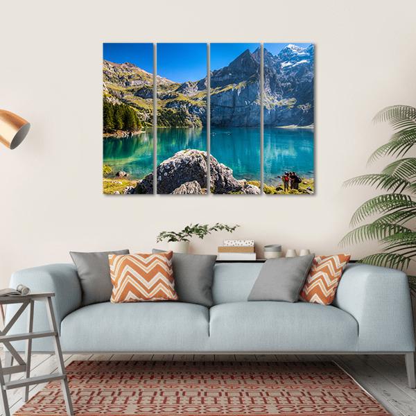 The Oeschinen Mountain Lake Canvas Wall Art-4 Horizontal-Gallery Wrap-34" x 24"-Tiaracle