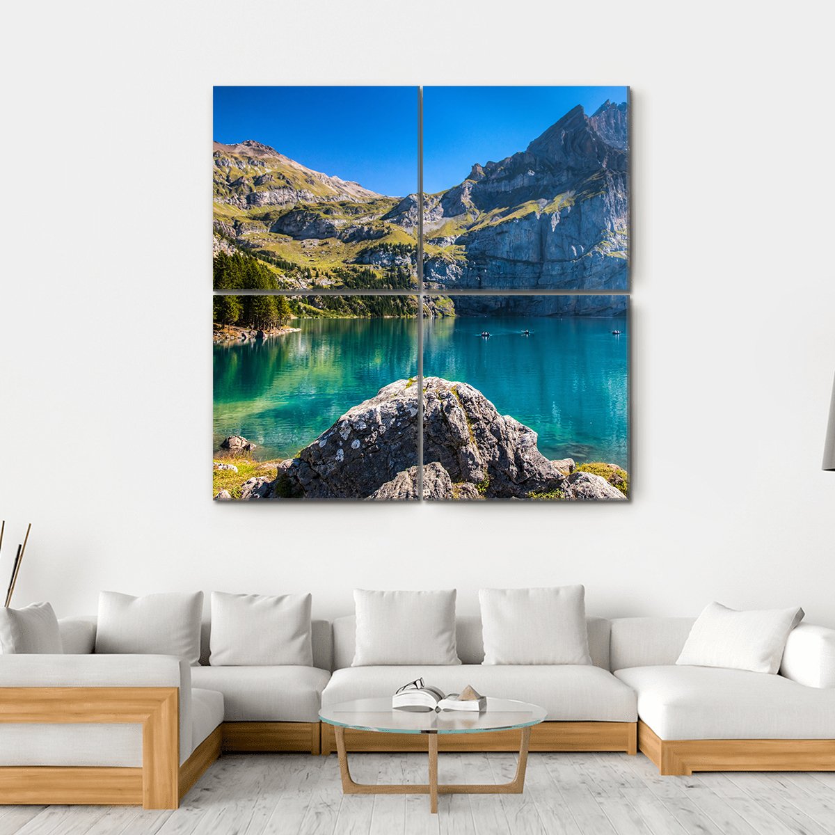 The Oeschinen Mountain Lake Canvas Wall Art-4 Square-Gallery Wrap-17" x 17"-Tiaracle