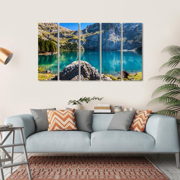 The Oeschinen Mountain Lake Canvas Wall Art-5 Horizontal-Gallery Wrap-22" x 12"-Tiaracle