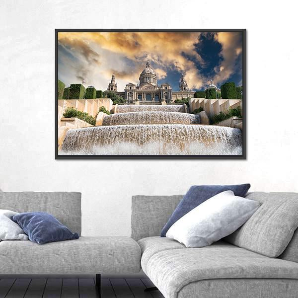 The Palau Nacional Situated Canvas Wall Art-1 Piece-Floating Frame-24" x 16"-Tiaracle