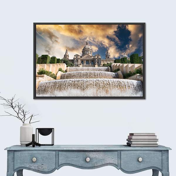 The Palau Nacional Situated Canvas Wall Art-3 Horizontal-Gallery Wrap-25" x 16"-Tiaracle