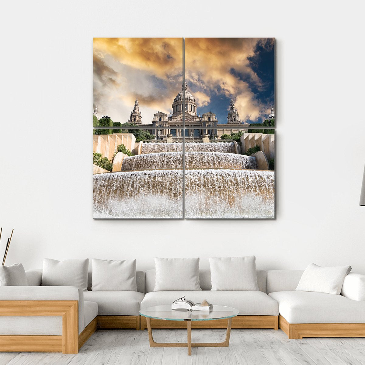 The Palau Nacional Situated Canvas Wall Art-4 Square-Gallery Wrap-17" x 17"-Tiaracle