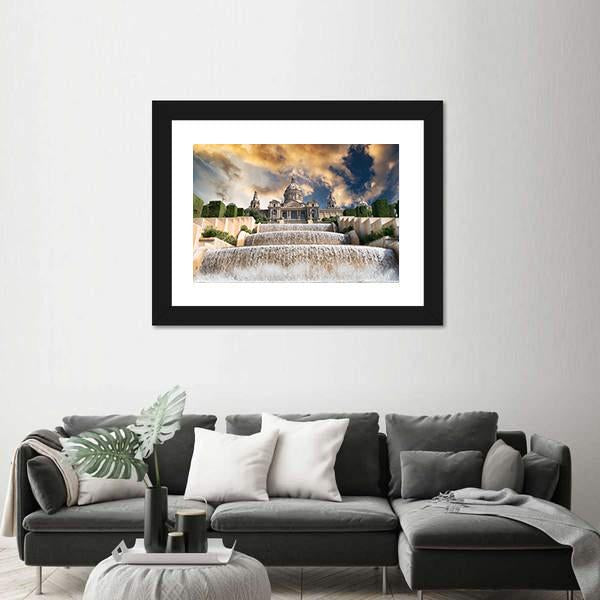 The Palau Nacional Situated Panoramic Canvas Wall Art-1 Piece-36" x 12"-Tiaracle