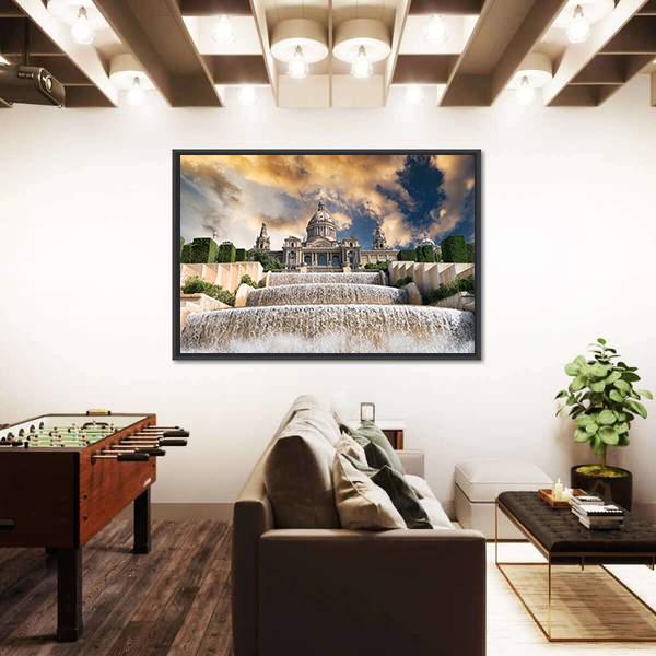 The Palau Nacional Situated Panoramic Canvas Wall Art-1 Piece-36" x 12"-Tiaracle