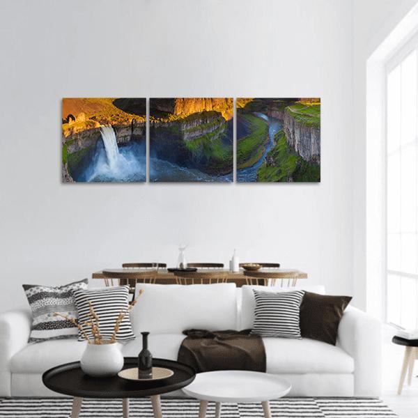 The Palouse Falls Washington Panoramic Canvas Wall Art-3 Piece-25" x 08"-Tiaracle