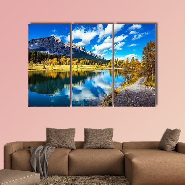 Yellowing Aspens Surround The Lake Canvas Wall Art-3 Horizontal-Gallery Wrap-37" x 24"-Tiaracle