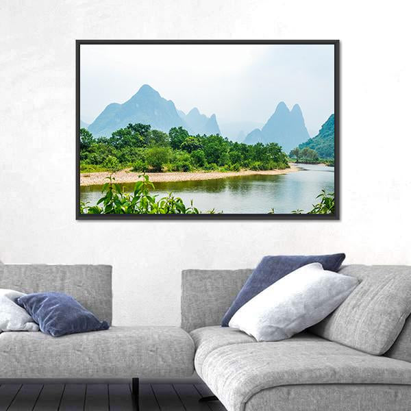 The River And Karst Mountains In Summer Panoramic Canvas Wall Art-1 Piece-36" x 12"-Tiaracle