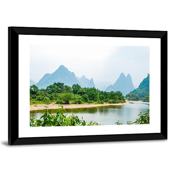 The River And Karst Mountains In Summer Panoramic Canvas Wall Art-1 Piece-36" x 12"-Tiaracle