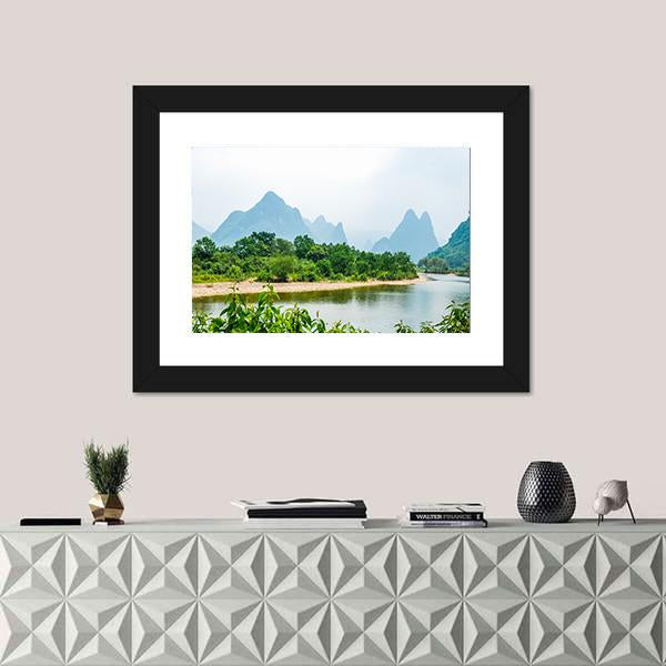 The River And Karst Mountains In Summer Panoramic Canvas Wall Art-1 Piece-36" x 12"-Tiaracle