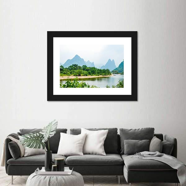 The River And Karst Mountains In Summer Panoramic Canvas Wall Art-1 Piece-36" x 12"-Tiaracle