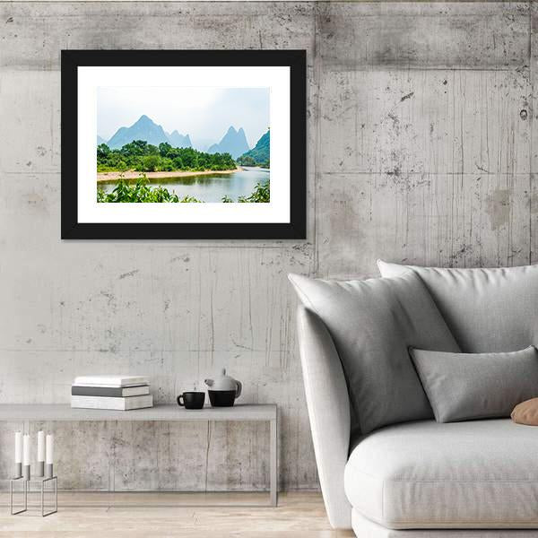 The River And Karst Mountains In Summer Panoramic Canvas Wall Art-1 Piece-36" x 12"-Tiaracle