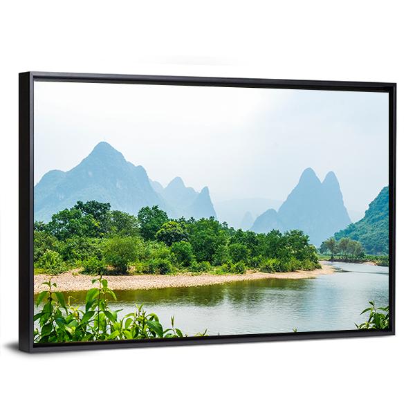 The River And Karst Mountains In Summer Panoramic Canvas Wall Art-1 Piece-36" x 12"-Tiaracle