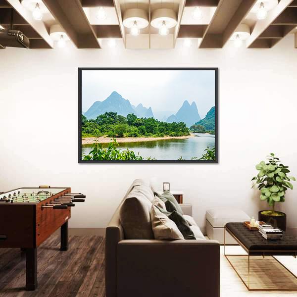 The River And Karst Mountains In Summer Panoramic Canvas Wall Art-1 Piece-36" x 12"-Tiaracle