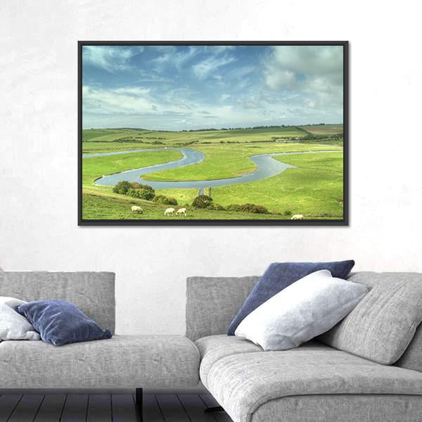 River Cuckmere UK Canvas Wall Art-1 Piece-Floating Frame-24" x 16"-Tiaracle