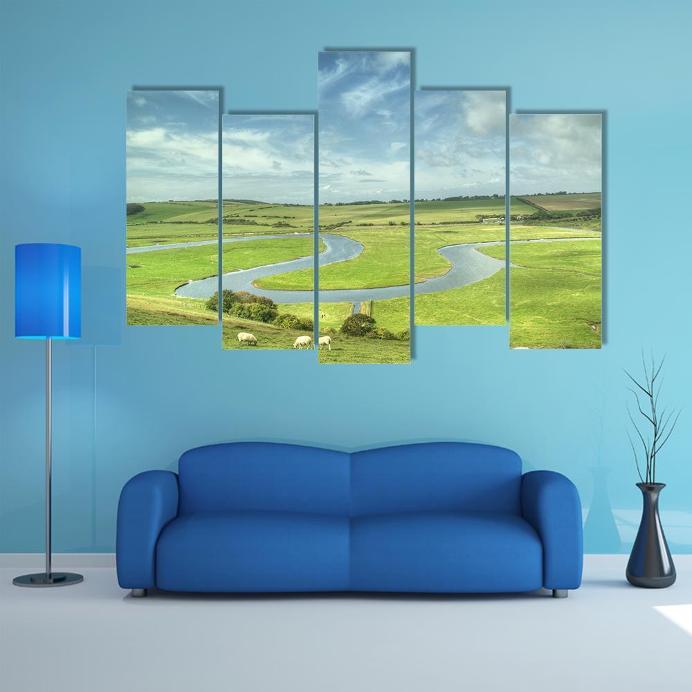 River Cuckmere UK Canvas Wall Art-5 Pop-Gallery Wrap-47" x 32"-Tiaracle