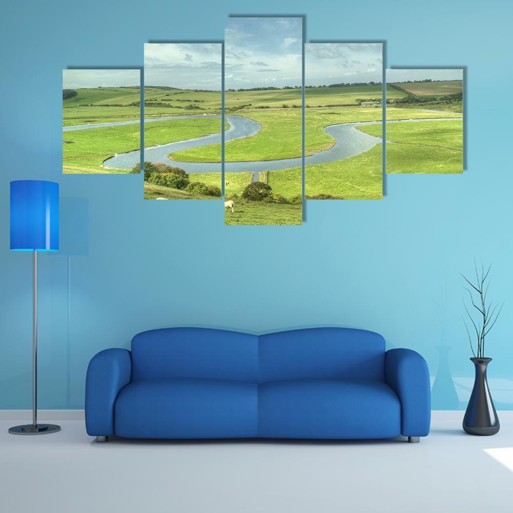 River Cuckmere UK Canvas Wall Art-5 Star-Gallery Wrap-62" x 32"-Tiaracle