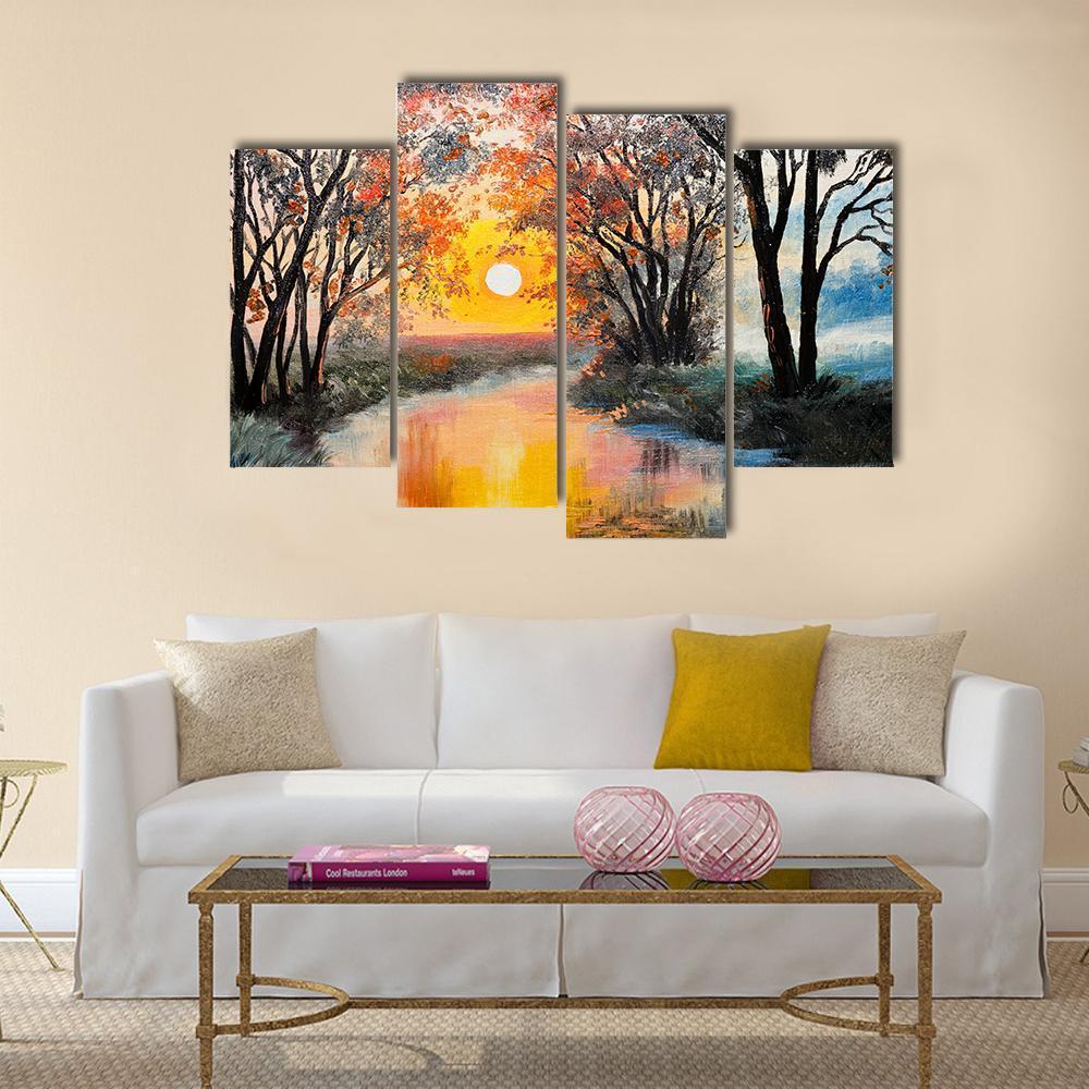 Oil Painting Of Nature Canvas Wall Art-4 Pop-Gallery Wrap-50" x 32"-Tiaracle
