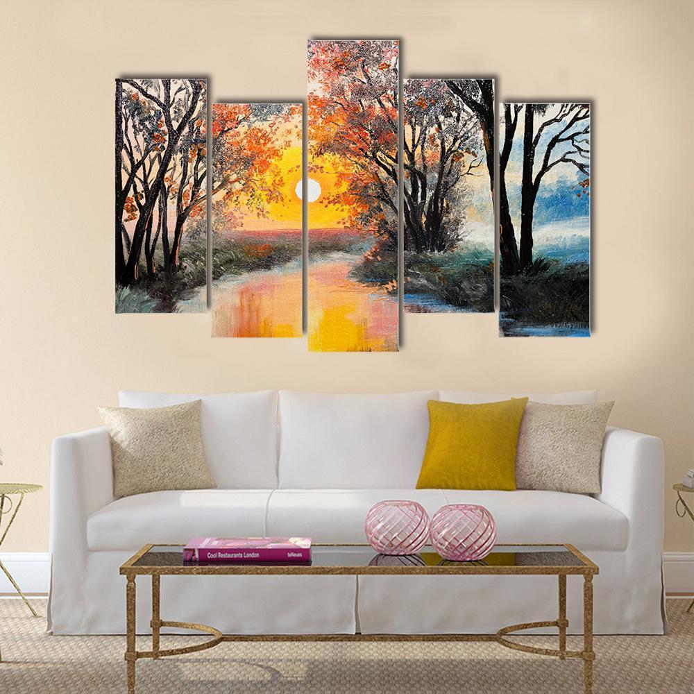 Oil Painting Of Nature Canvas Wall Art-5 Pop-Gallery Wrap-47" x 32"-Tiaracle