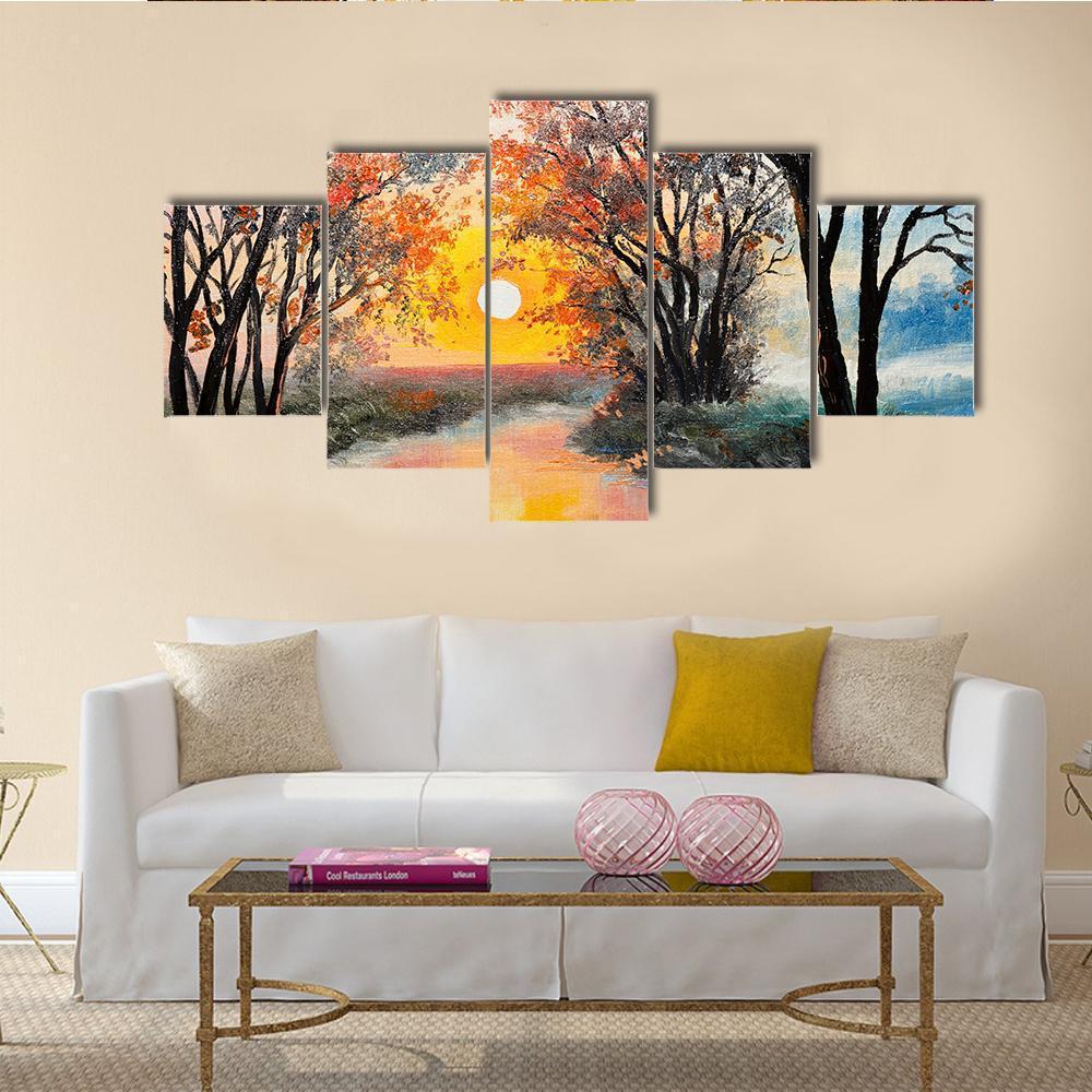 Oil Painting Of Nature Canvas Wall Art-5 Star-Gallery Wrap-62" x 32"-Tiaracle