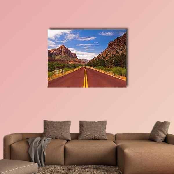 Road In Zion Canyon National Park Canvas Wall Art-1 Piece-Gallery Wrap-48" x 32"-Tiaracle
