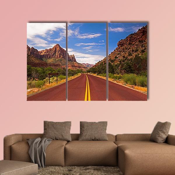 Road In Zion Canyon National Park Canvas Wall Art-3 Horizontal-Gallery Wrap-37" x 24"-Tiaracle