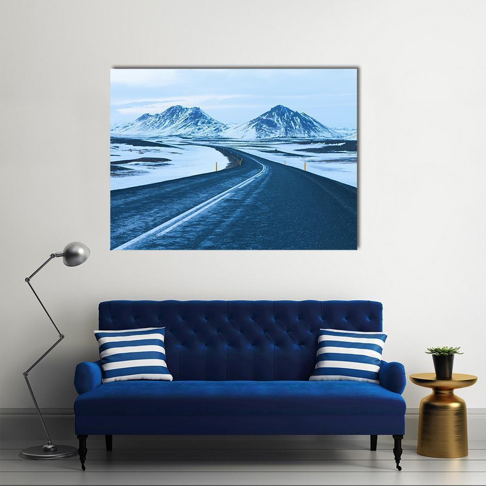 Road Through Snow Capped Mountains Canvas Wall Art-5 Horizontal-Gallery Wrap-22" x 12"-Tiaracle