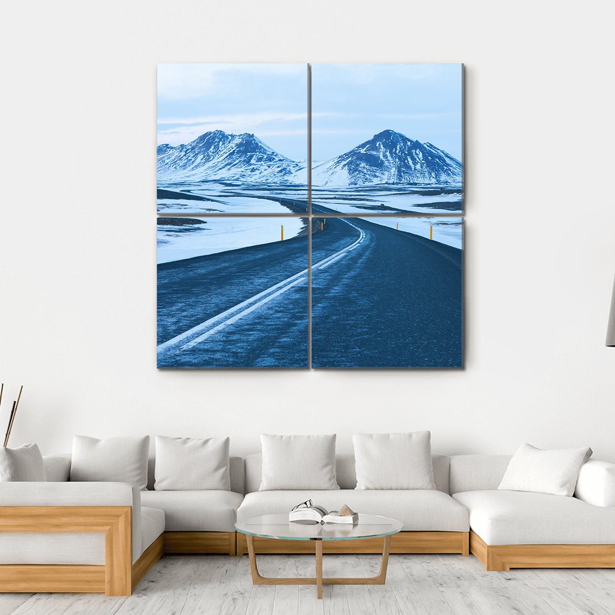 Road Through Snow Capped Mountains Canvas Wall Art-4 Square-Gallery Wrap-17" x 17"-Tiaracle