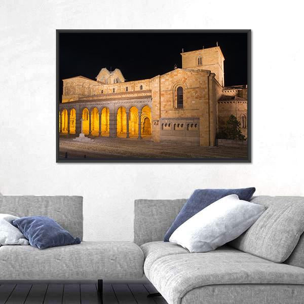 The Romanesque Basilica At Night Canvas Wall Art-1 Piece-Floating Frame-24" x 16"-Tiaracle