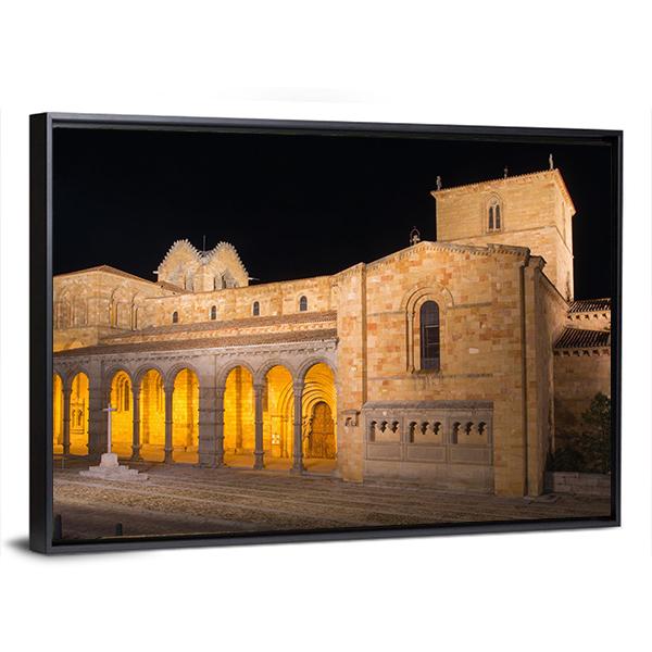 The Romanesque Basilica At Night Canvas Wall Art-3 Horizontal-Gallery Wrap-25" x 16"-Tiaracle