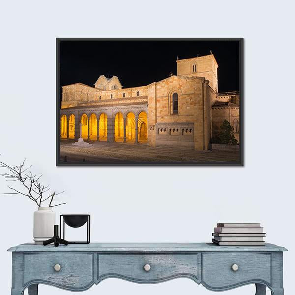 The Romanesque Basilica At Night Canvas Wall Art-3 Horizontal-Gallery Wrap-25" x 16"-Tiaracle