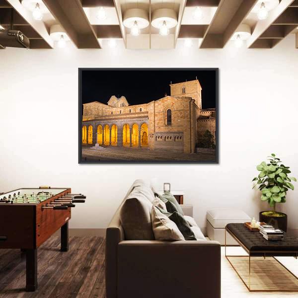 The Romanesque Basilica At Night Canvas Wall Art-3 Horizontal-Gallery Wrap-25" x 16"-Tiaracle