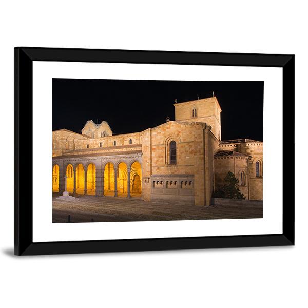 The Romanesque Basilica At Night Canvas Wall Art-3 Horizontal-Gallery Wrap-25" x 16"-Tiaracle